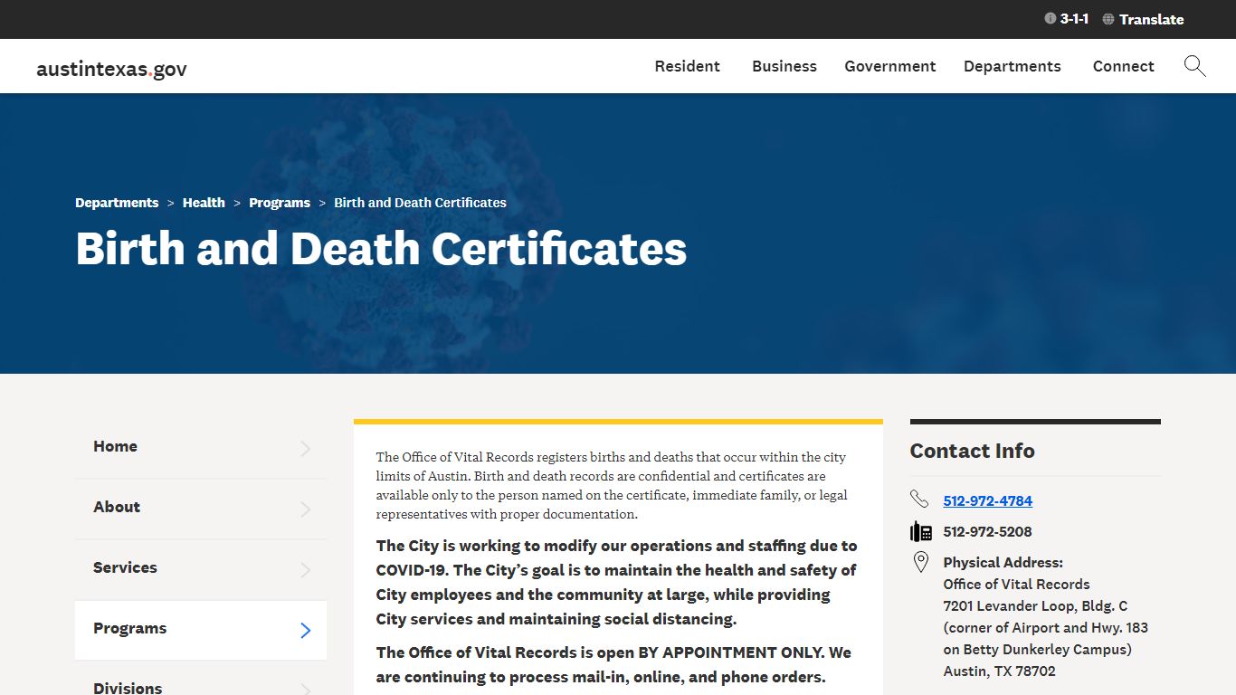 Birth and Death Certificates | AustinTexas.gov