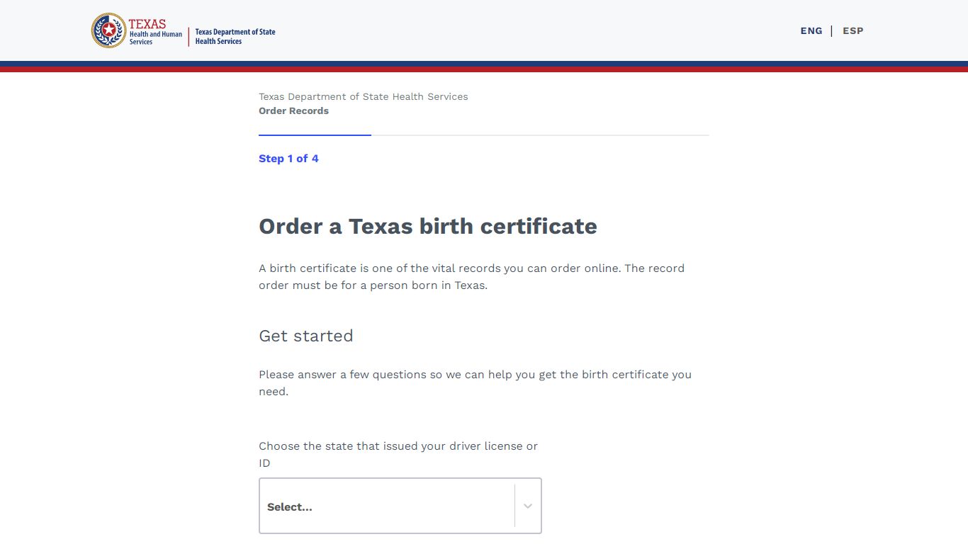 Order a Birth Certificate | DSHS Official Application | Texas.gov